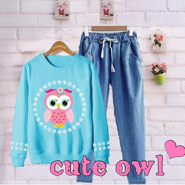 DAMAI FASHION JAKARTA - setelan wanita BLUE CUTE OWL - konveksi baju murah tanah abang
