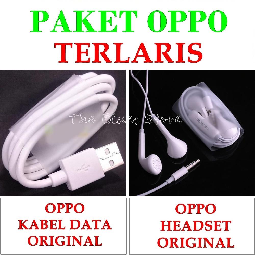Paket Terlaris Oppo Kabel Data 2 Ampere Support Fast Charging + Oppo Headset / Handsfree MH133 Kompatible Untuk Semua HP - Original