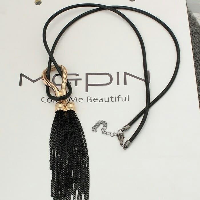 Costum Pesta Acessories Kalung Panjang Wanita Rumbai Hitam Gold