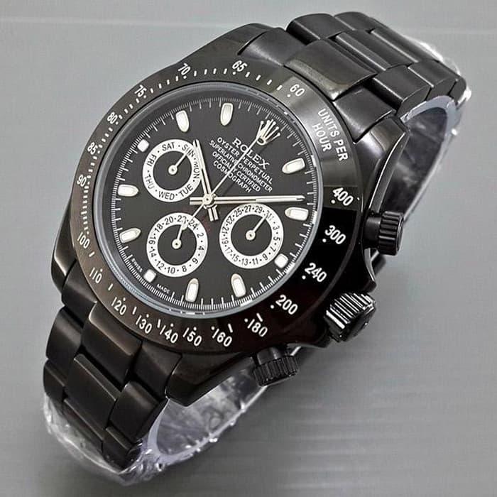 Terbaru!! Jam Tangan Pria Cowo Rolex Daytona Rantai Full BlaC-K - ready stoC-K