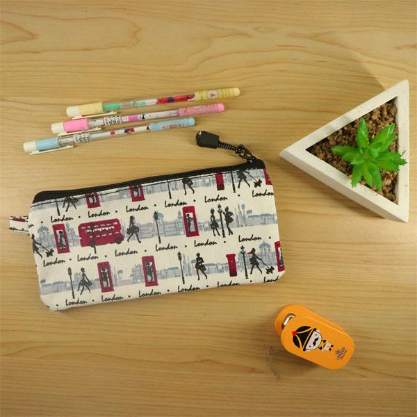 Tempat Pensil Ekslusif Bahan Motif Kanvas Import London Theme