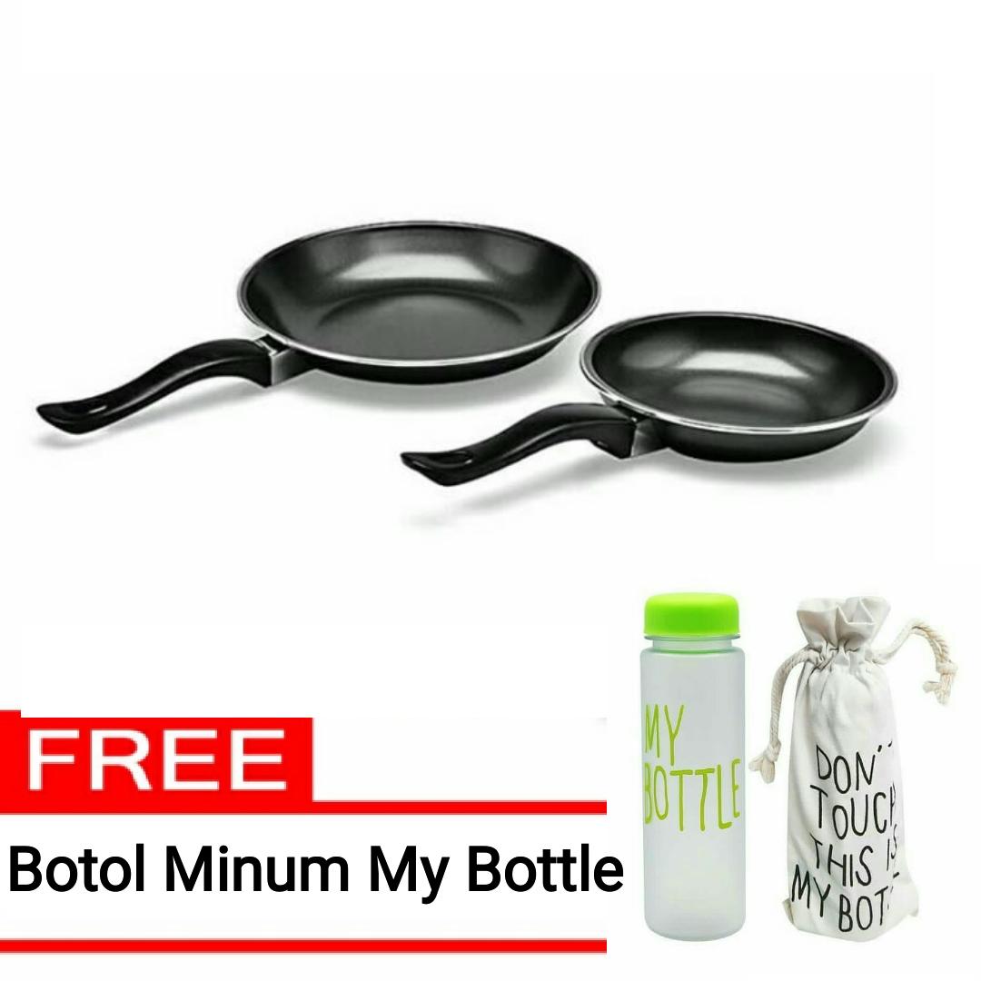 (Best Seller) Alat Masak / Teflon FRY PAN Set 2 IN 1 / Fry Pan Maspion Set 18 cm + Fry Pan 23 cm / Teflon Murah / Teflon Set Hitam / Wajan Set - Free My Botle