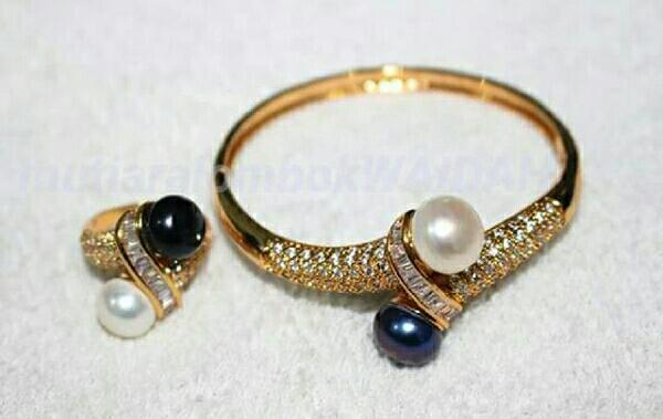 Set Mutiara Asli Air Tawar Lombok rangka Rodium