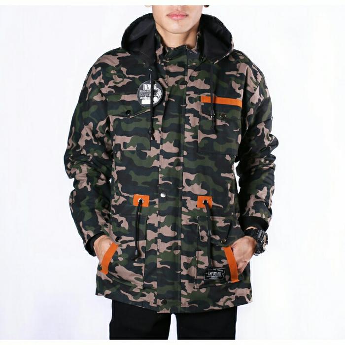 JAKET PARKA CANVAS PREMIUM MOTIF GREEN ARMY