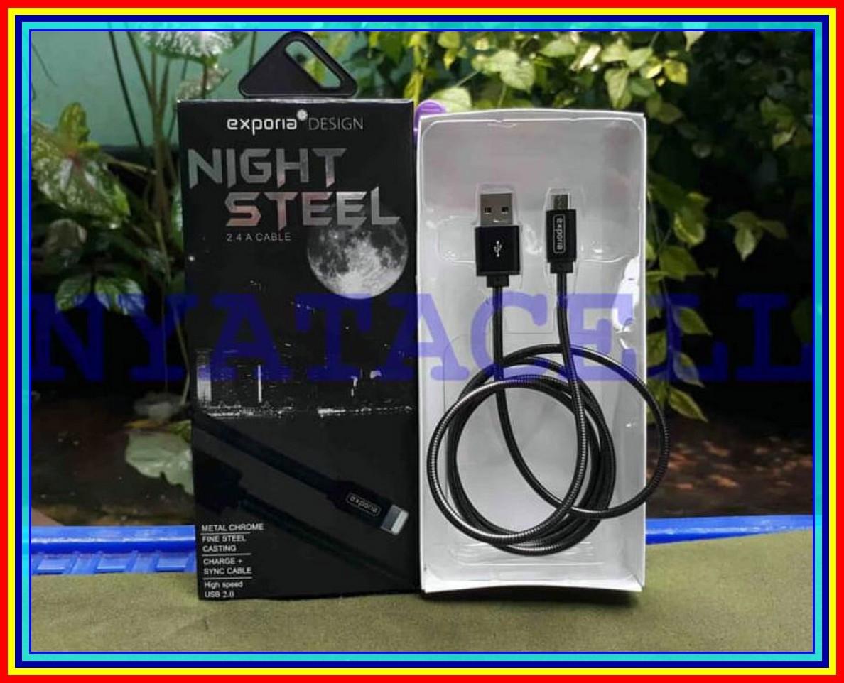 Kabel Data Exporia Metal Chrome Micro USB Samsung Asus XIAOMI Oppo Dll - Hitam