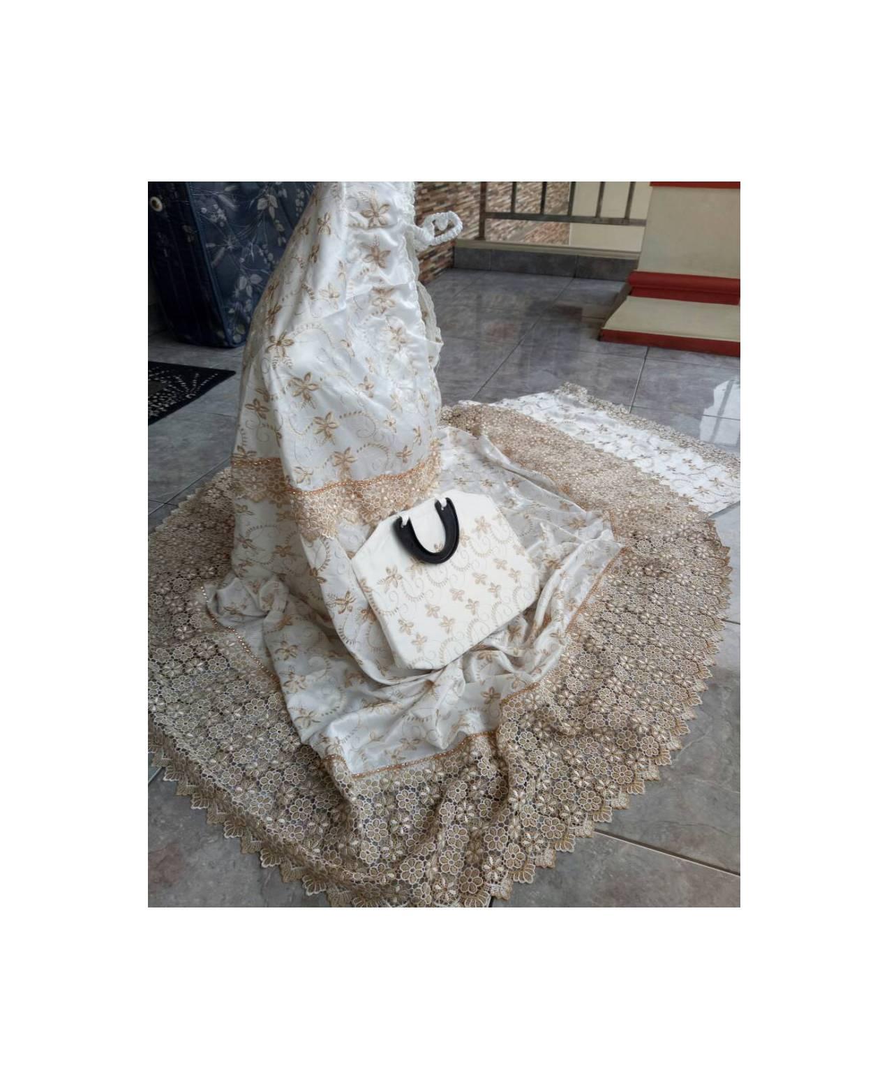 Mukena Sutra Paris Milo | Mukenah Putih Tulang Renda | Handmade