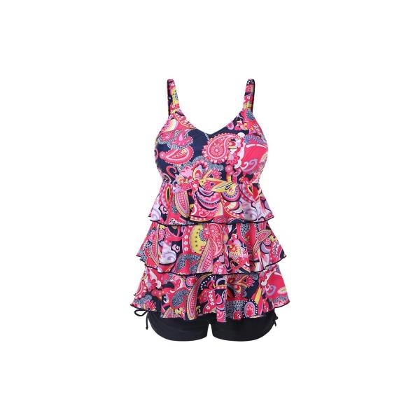 Plus Ukuran Tier Lipatan Dicetak Tankini Set