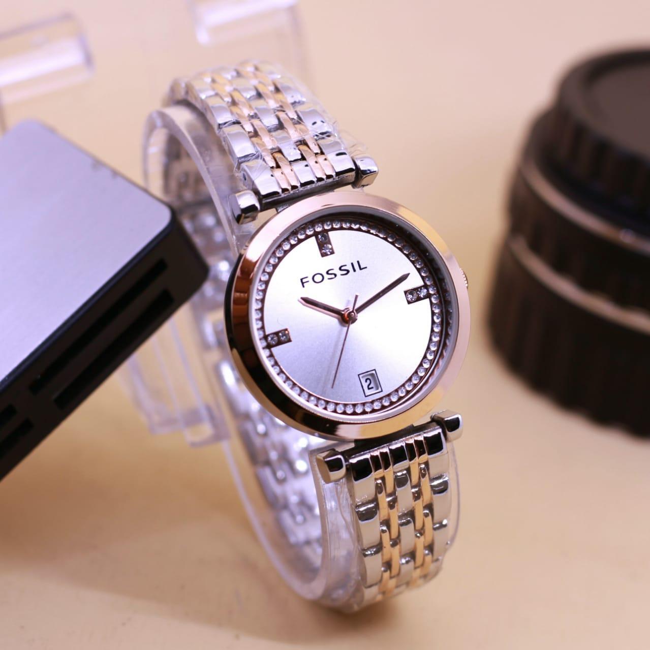 jam tangan wanita casual fashion dan exclusive FossiLL - tanggal aktif - Rantai  - stainless steel