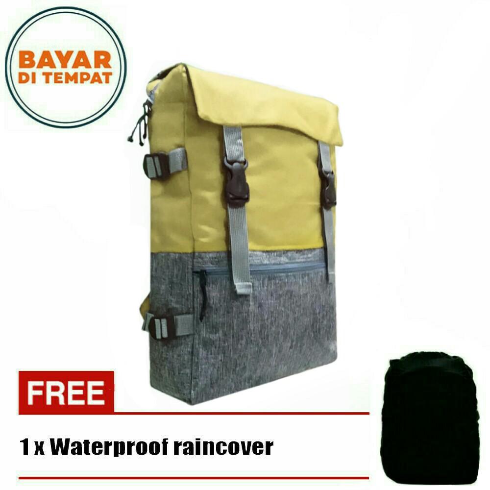 Tas Ransel Korea Unisex Import Design 17 Inchi 5010-17 Polyester Canvas - Kuning + Raincover