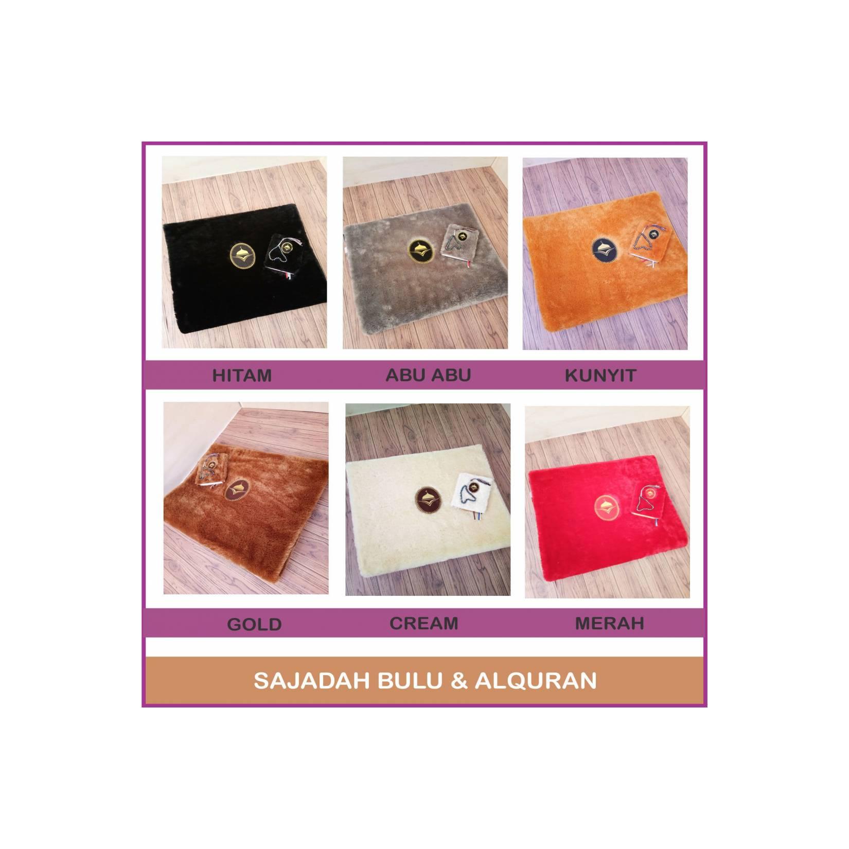 PAKET SAJADAH ABU-ABU /SAJADAH BULU DAN ALQURAN TERJEMAHAN RFEE TASBIH