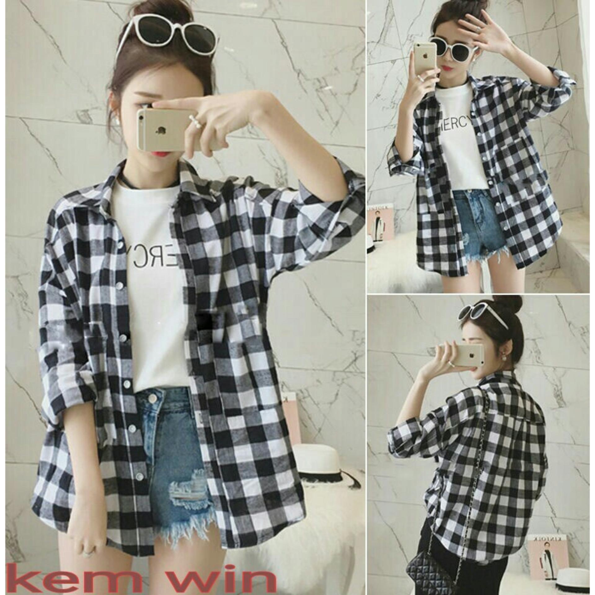 PusatFashion Kemeja Kotak Hitam