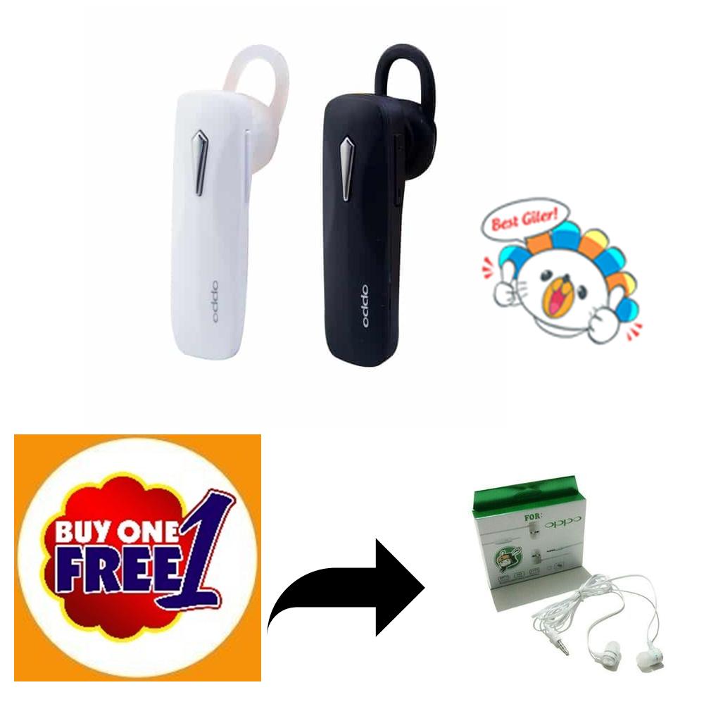(BUY 1 FREE 1) OPPO Headset Bluetooth 4.1 Mega Bass Handsfree Sound Only Excellent Sound Quality With Mic - Putih FREE Handsfree OPPO R11