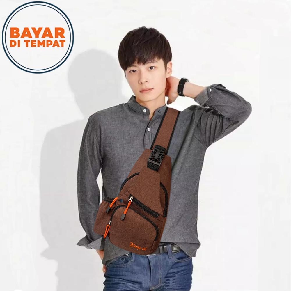 Pelangi tas Wang.id Tas Slempang Pria tas wanita Chest Bag Crossbody 2 in 1 Non USB CHARGER Rz1728 Waterproof coffe