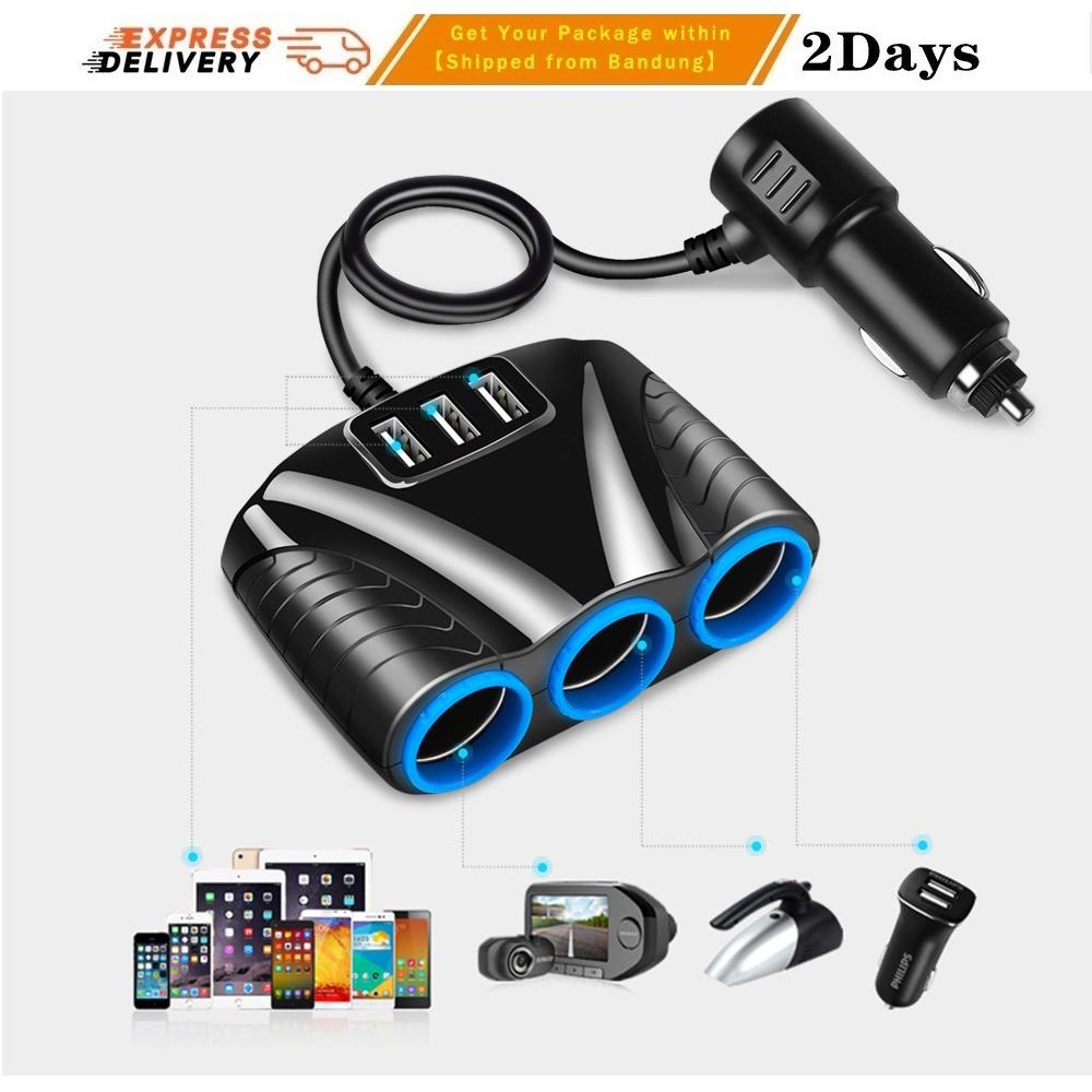 Charger Mobil 3 Soket Lighter Lighter Socket 3 USB 12V-24V Kecepatan Tinggi untuk HP tipe Samsung Iphone Ipad OPPO Xiaomi Huawei GPS