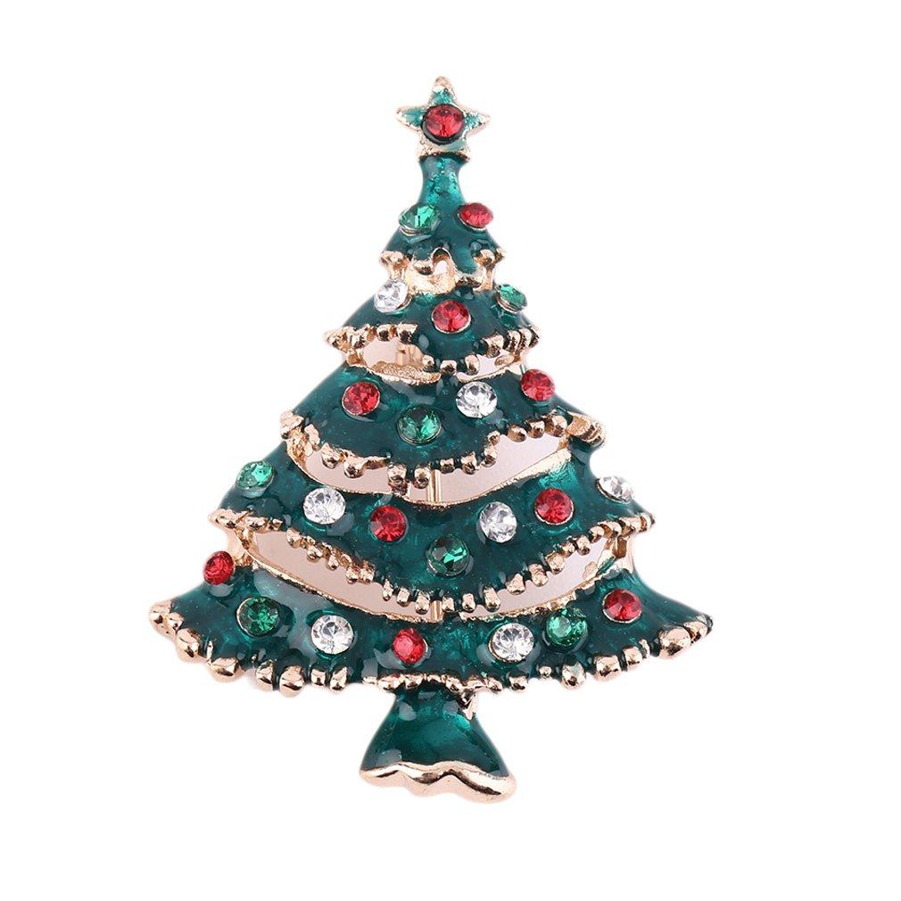 LALOVE Rhinestone Green tree with gold plated Christmas Brooches For Women Wedding Bouquets Collar Clip Scarf Buckle Hijab Pin