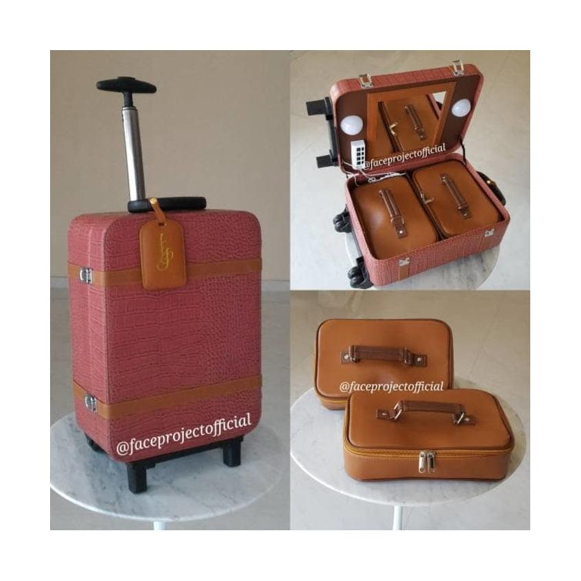 Koper Make Up / Beauty Case Makeup / Kotak Rias / Tas Kosmetik Box Trolley Rose pink