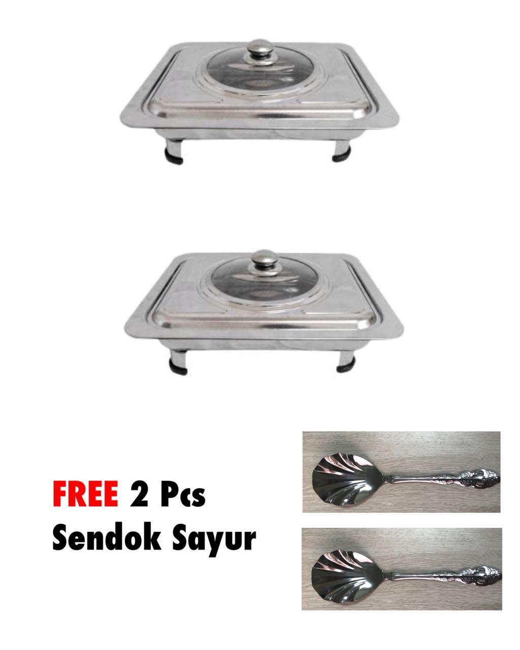 Wadah Saji Masakan  - Prasmanan Set isi 2 FREE  Sendok Sayur Stainless Steel 2 Pcs