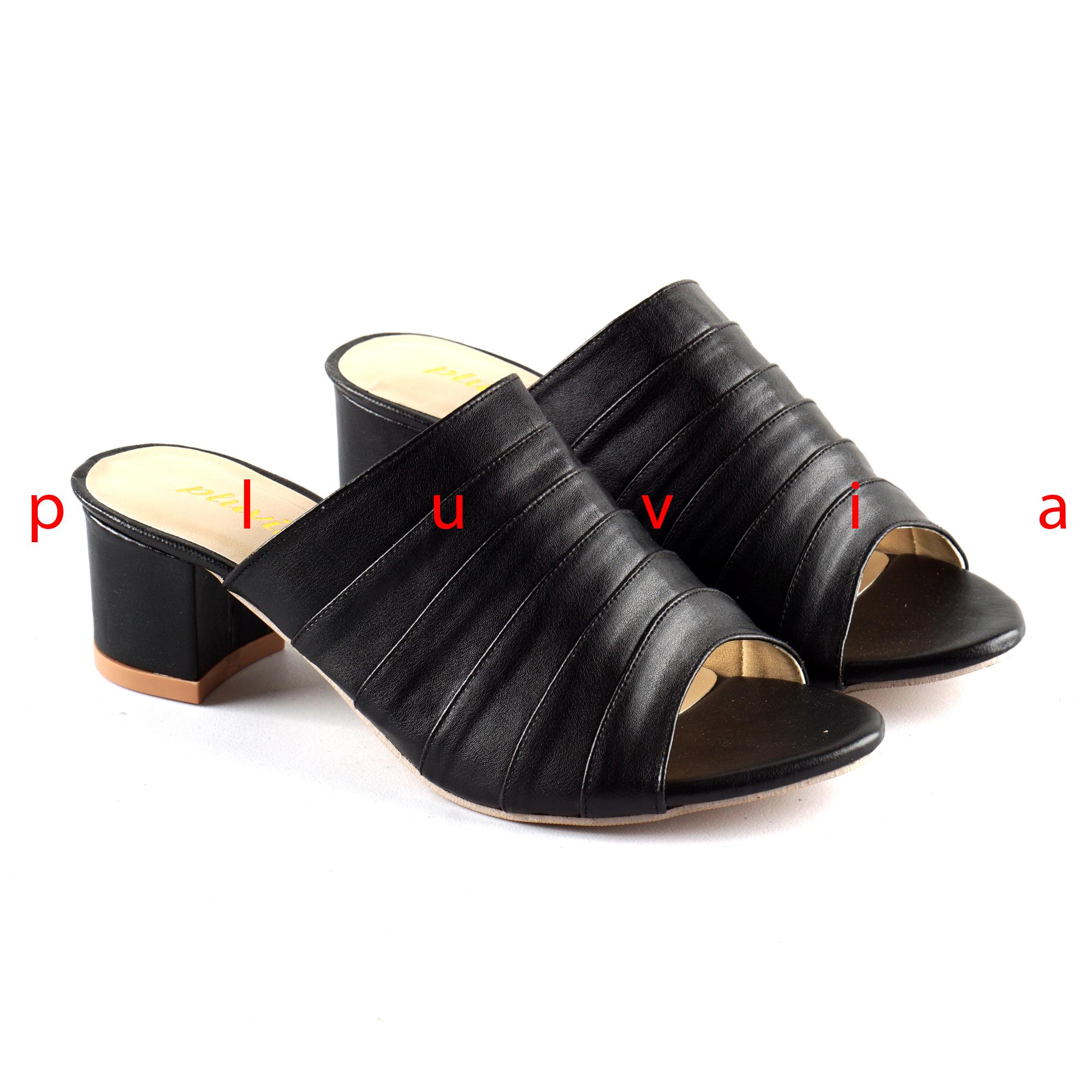 Pluvia - Sandal High Heels Hak Tahu Wanita Pesta WA47 - Hitam