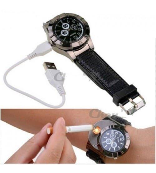 JUAL Jam Tangan Pria Korek Elektrik USB Hadiah Api Rokok Quartz Casio OULM