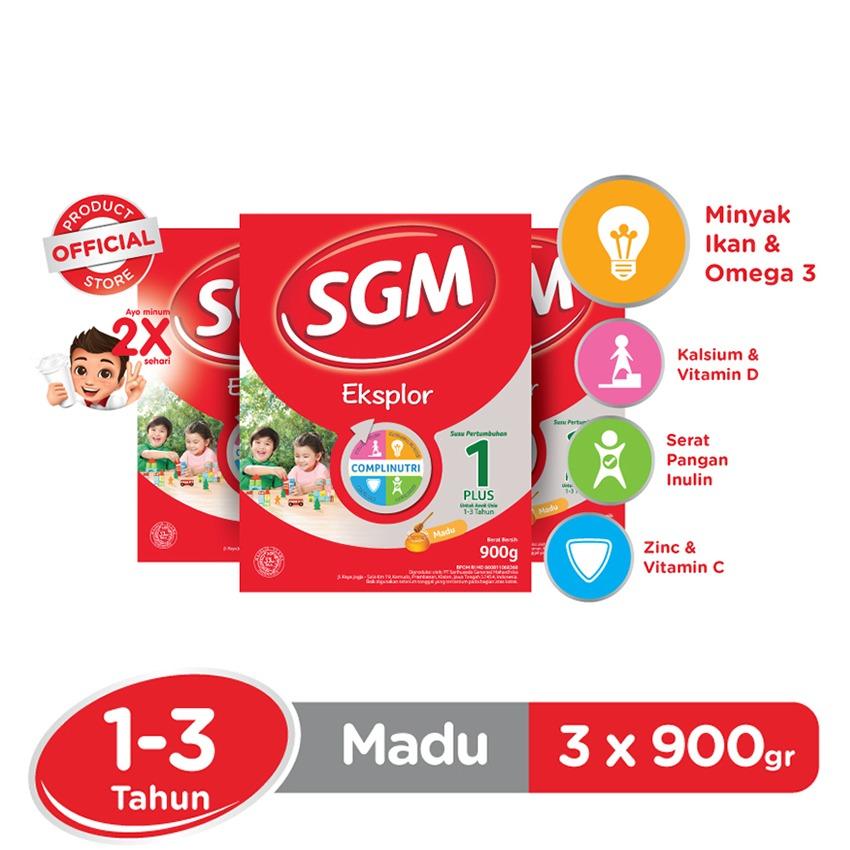 SGM Eksplor Complinutri 1+ Susu Pertumbuhan - Madu - 900gr - Bundle isi 3 Box