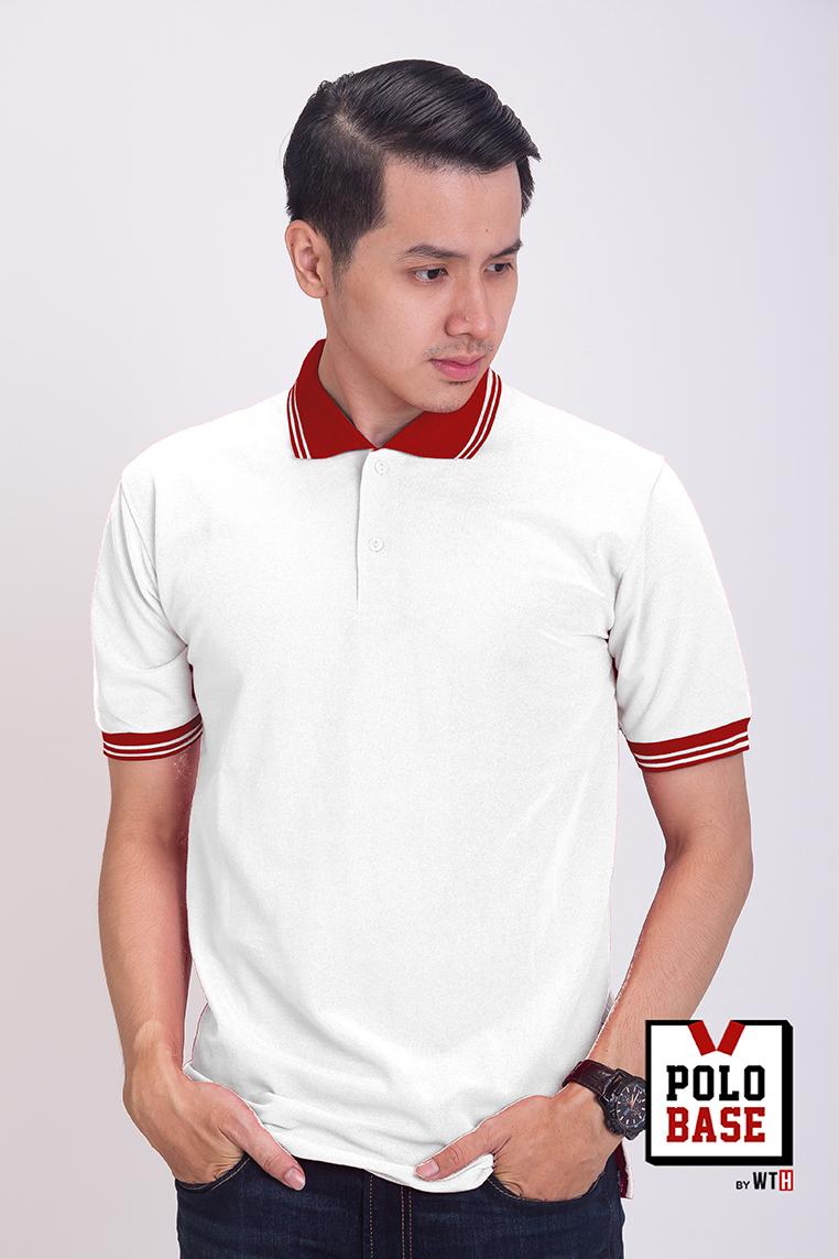 BAJU KAOS KERAH POLO SHIRT COWOK PRIA PUTIH KERAH MERAH POLOBASE ID