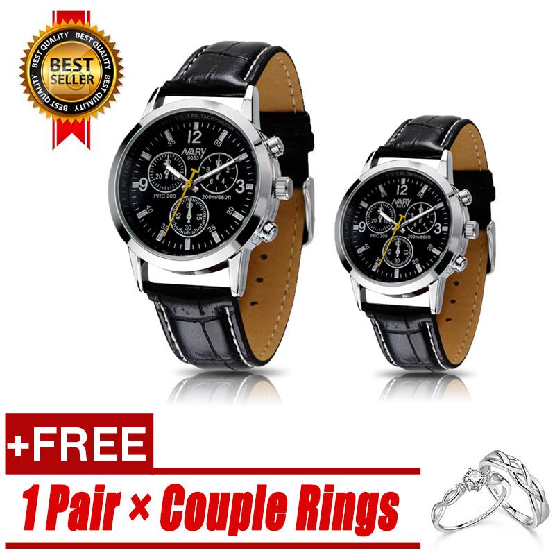 1 Pairs NARY 6033 Waterproof Fashion Belt Couple Watch jam tangan pria