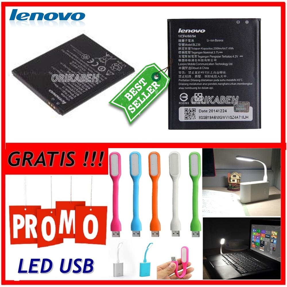 Lenovo Baterai / Battery BL239 Original For Lenovo A399 / A3500 / A330E Kapasitas 2000mAh + Gratis Lampu Led Usb ( orikabeh )