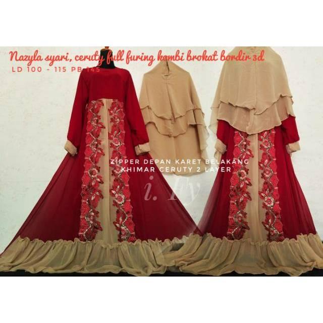 REALPICT SET GAMIS SYARI BAJU MUSLIM PESTA ORI KHIMAR CERUTY BABY DOLL BUSUI MEWAH MURAH LARIS JUMBO (tosca _ peach)