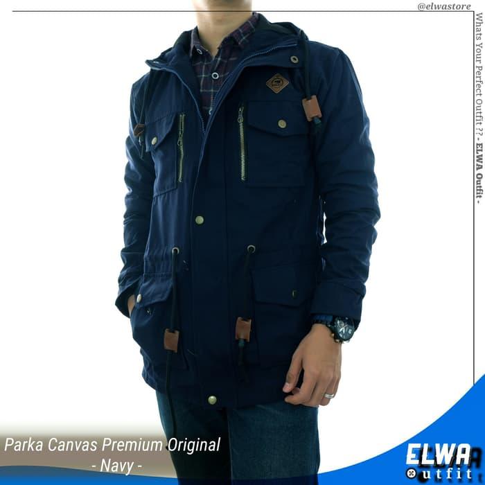 Jaket Gunung Parka Canvas Pria / Cowok Original Distro - Navy Terlaris di Lazada