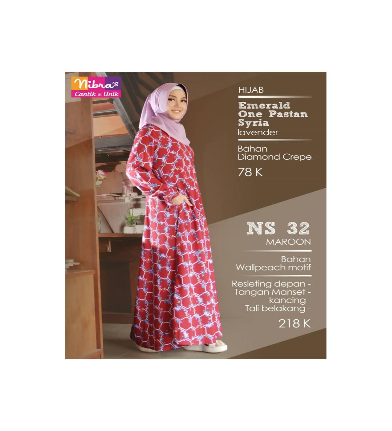 Gamis Motif Bahan Wolfis NS 32 Dress Muslim Syari Murah