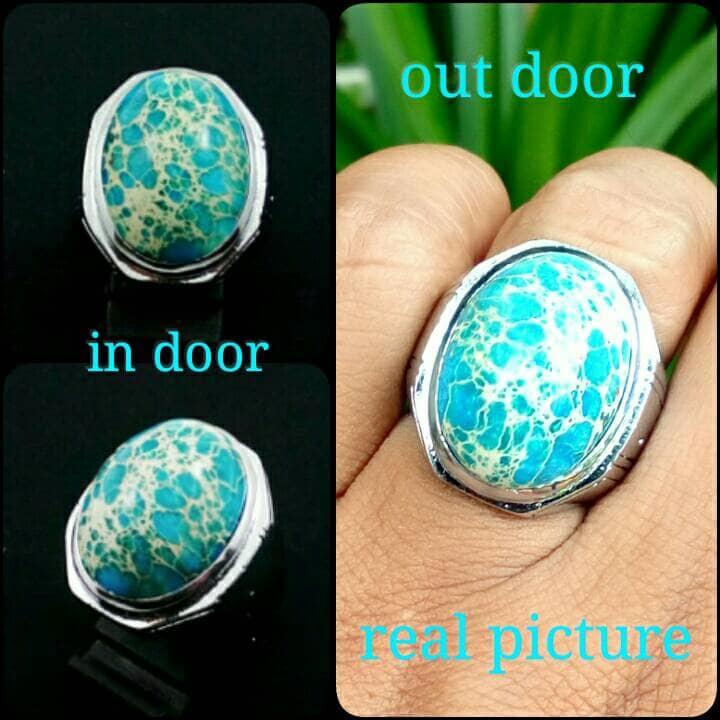 NEW PROMO Perhiasan Aksesoris Cincin batu natural pirus nevada dengan ring tanam anti luntur Murah