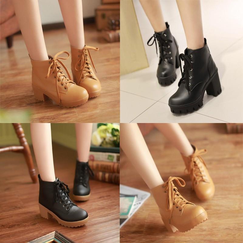 sepatu boots wanita kulit sintetis boots formal coklat hitam Asini shop