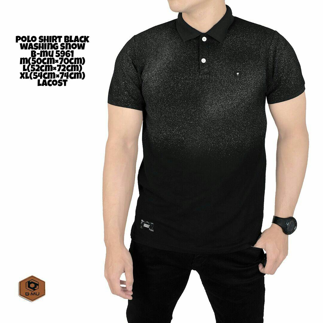baju kece - Kaos polo shirt Hitam Washing Snow white / kaos kerah washing salju Pria fashion baju cowo murah Atasan Pria Keren Terbaru Terlaris