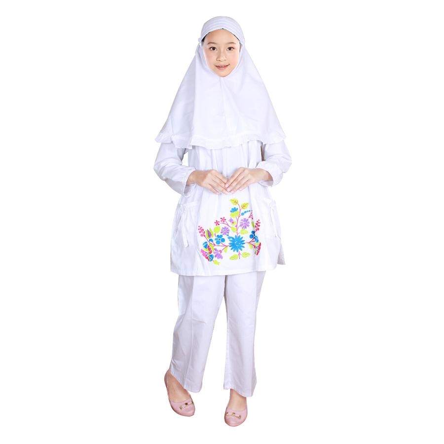 Fayrany Busana Muslim Anak Setelan Celana Putih Bordir Warna FCP-003B - Putih