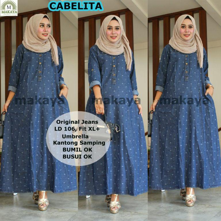 Gamis Long dress maxi wanita muslim busui chabelita jeans XL
