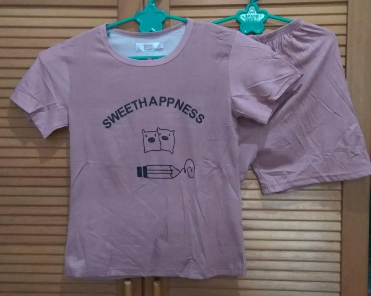 Cloth.88 Baju Tidur Piyama Wanita Setelan Kaos Celana Pendek Motif Sweet Happiness
