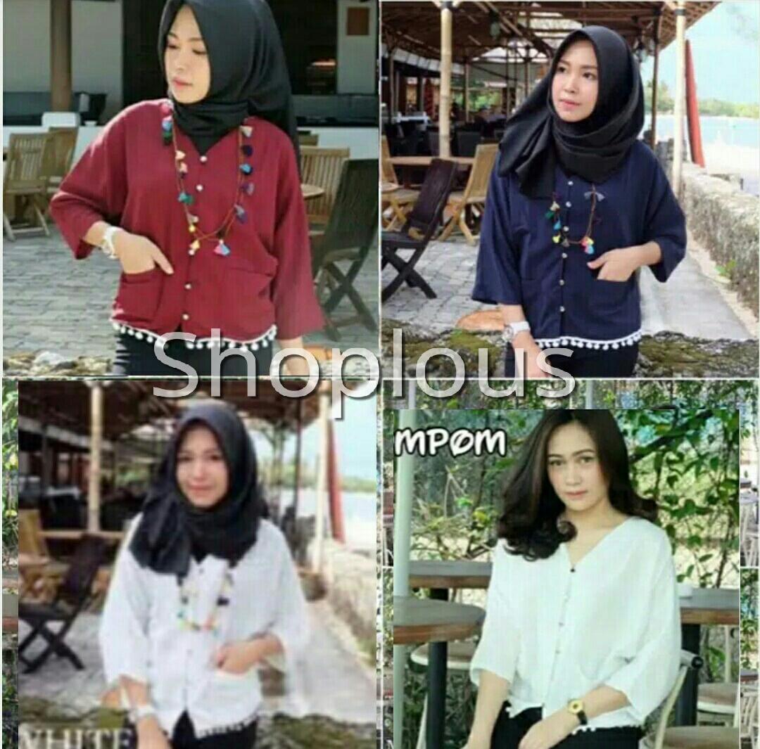 Shoplous Blouse wanita/ kemaja wanita/ fashion muslim/ kemeja kerja wanita murah / kemaja kerja pom pom/ baju pom pom