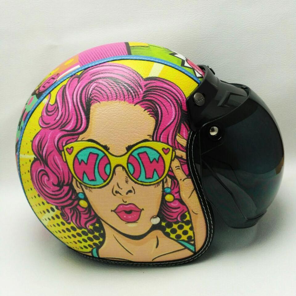 Helm Las Vegas 1 Retro klasik bogo Kulit Kaca Bubble halfface