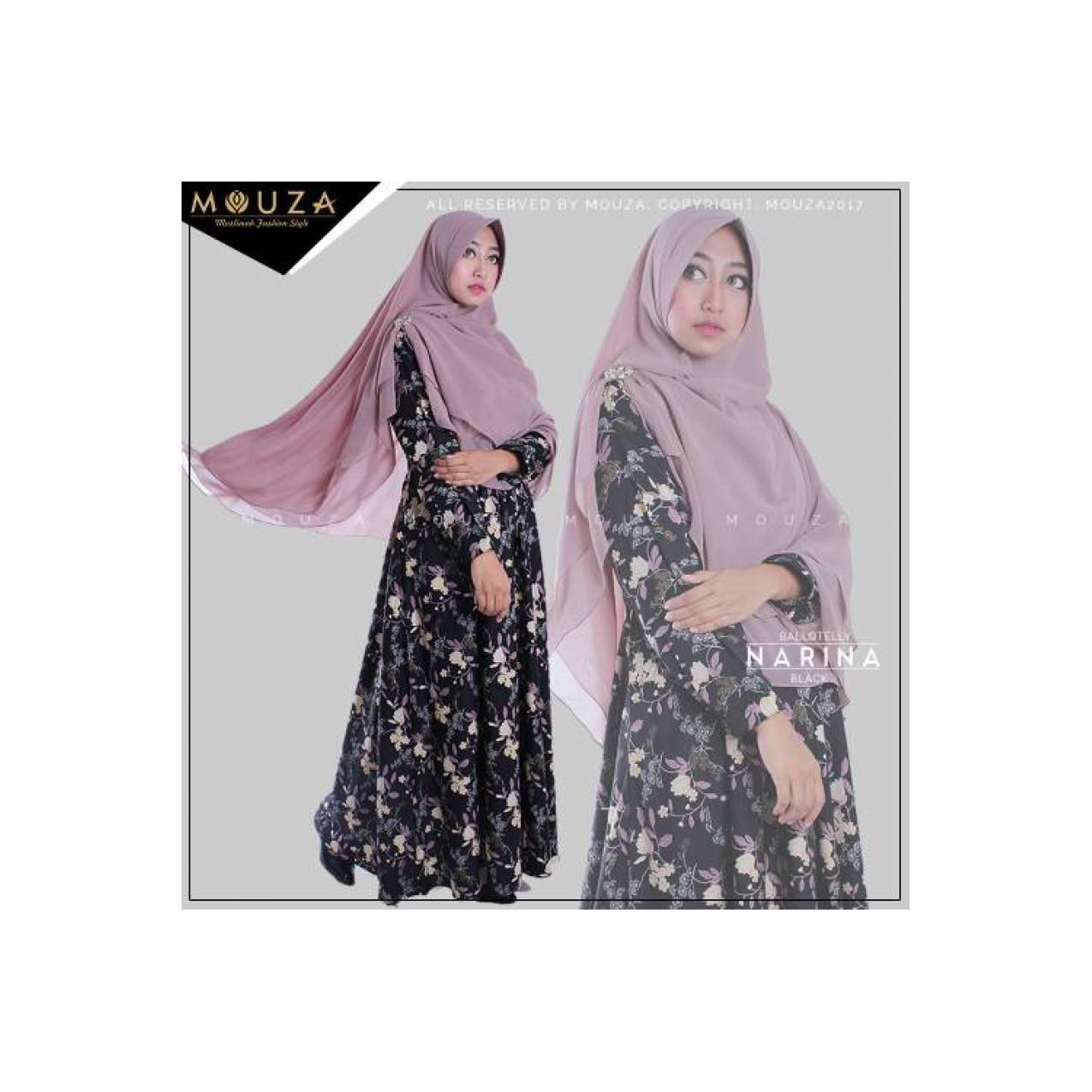 MOUZA GAMIS SET/NARINA SERIES BLACK/SIZE XL-XXL/BUSANA MUSLIM BANDUNG