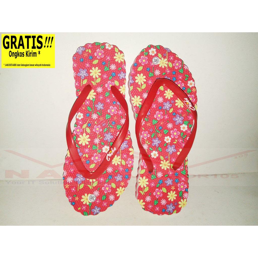 NDV Chika Sandal Wanita Sendal Jepit Spon Teplek Pantai Santai Cantik Terbaru Murah Meriah JPT02 Jasmine Merah