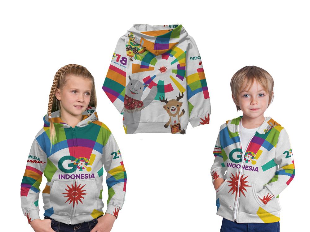 Jaket Sweater Hoodie Pullover Anak Fullprint Custom Asian Games 2018 GO Indonesia