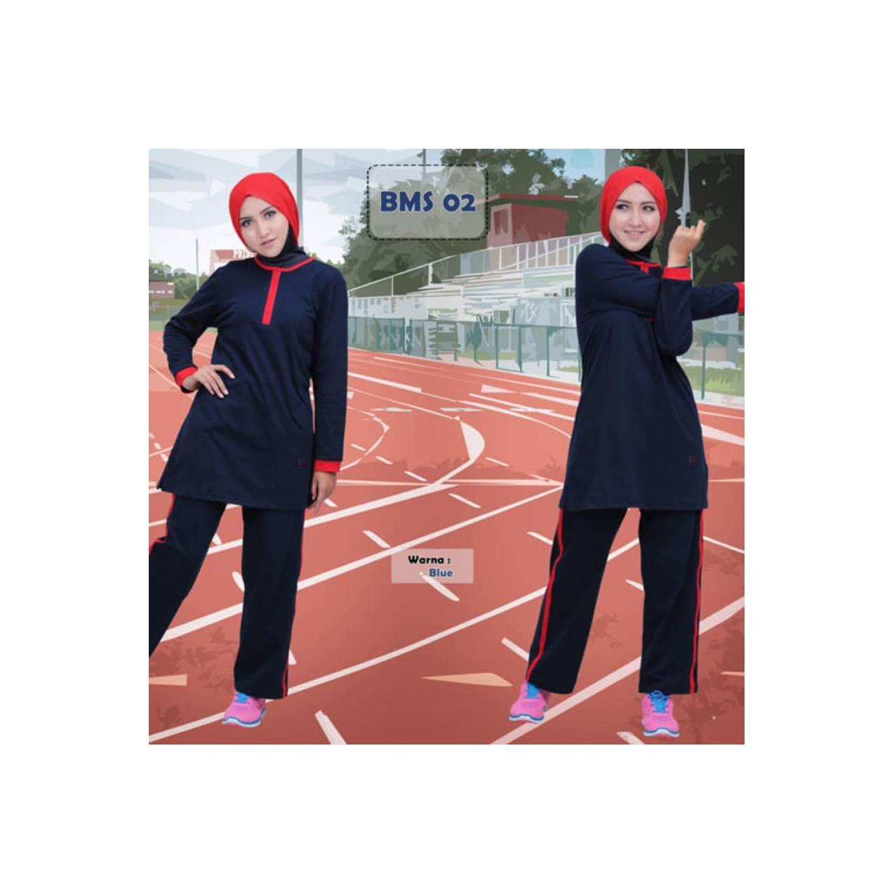 Terbaru Baju Olahraga Kaos Muslimah Believe BMS 02 Blue