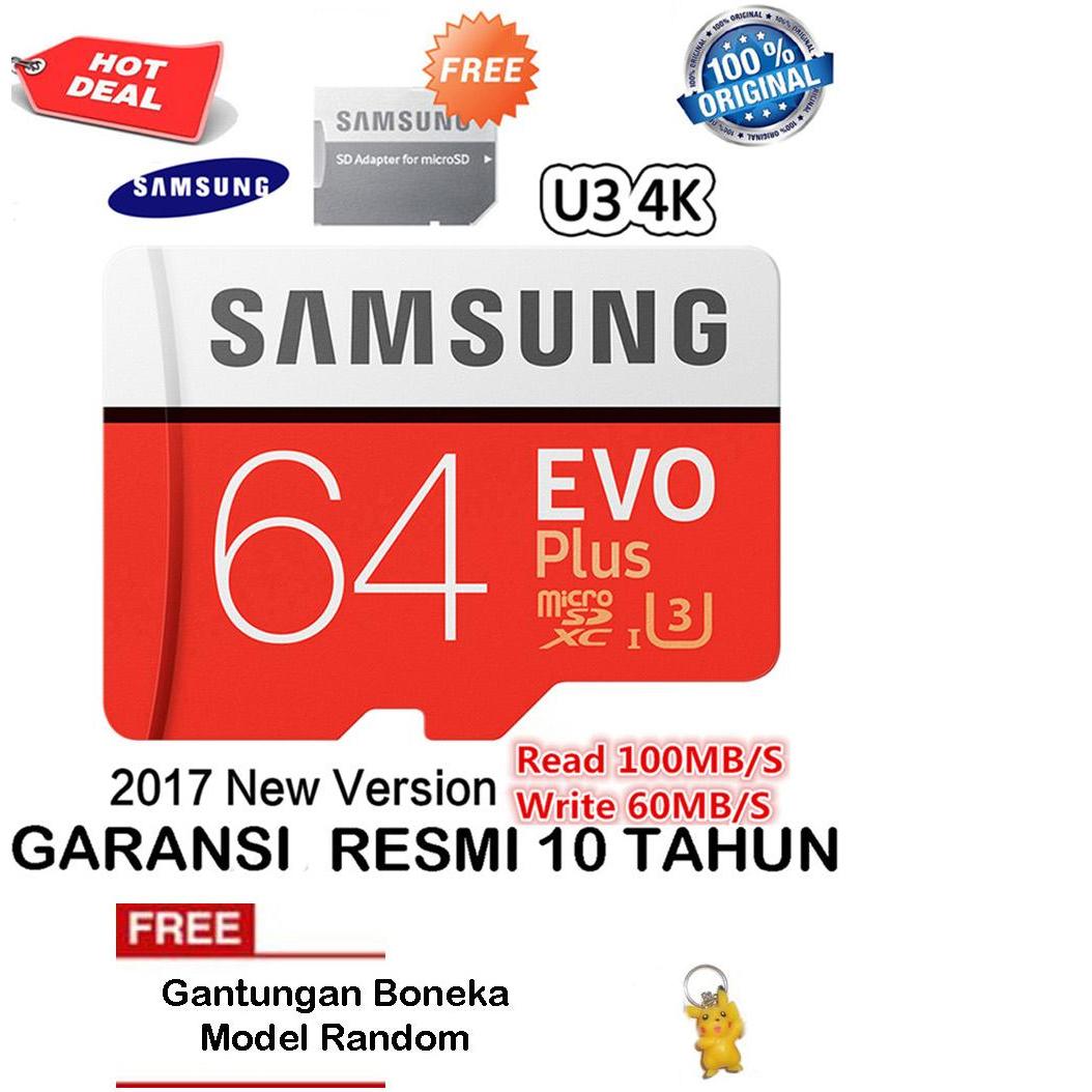 Samsung Memory Card microSDXC Evo Plus U3 K4 64GB/100MB/s with Adapter - Merah + Gantungan Boneka Random