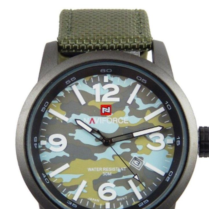 Jam Pria Original Naviforce 9080 Loreng Hijau Tali Kanvas (army/tentara/TNI ABRI/AU/ AD/Angkatan Polri)