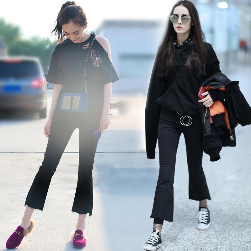 Sembilan Celana Warna Hitam Model Sama Jeans Pinggang Pinggang Pinggang Musim Gugur (Biru Berkualitas Tinggi Celana Cutbray 856)