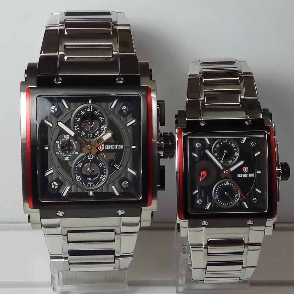 Expedition Jam Tangan Couple Expedition E6731MC/BF Silver List Red Stainless Steel