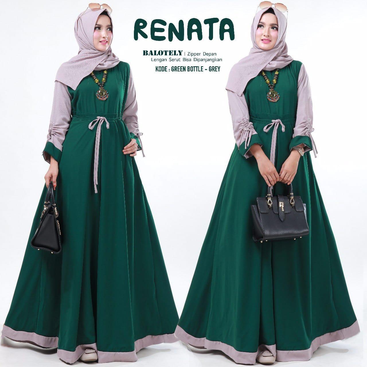 GAMIS BUSUI MURAH / GAMIS MUSLIM BEST SELLER RENATA WARNA HIJAU BOTOL - GREY ( TANPA PASMINA)