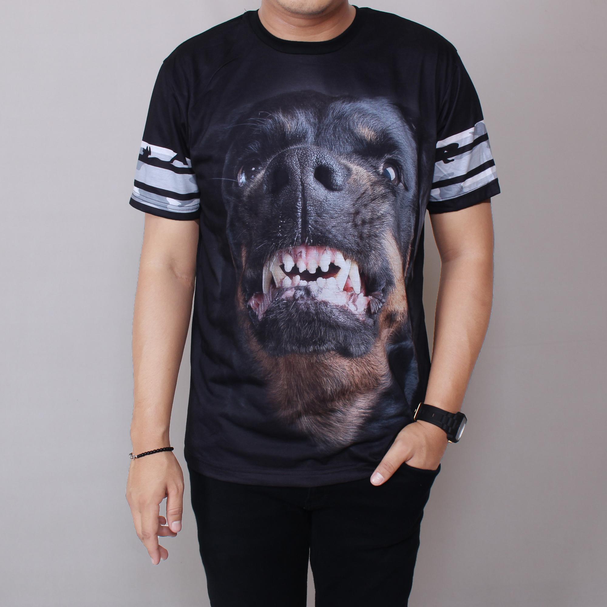 Zoeystore1 5975 Kaos Hitam Motif Pit bull Pria Lengan Pendek Baju Kaos Distro Casual
