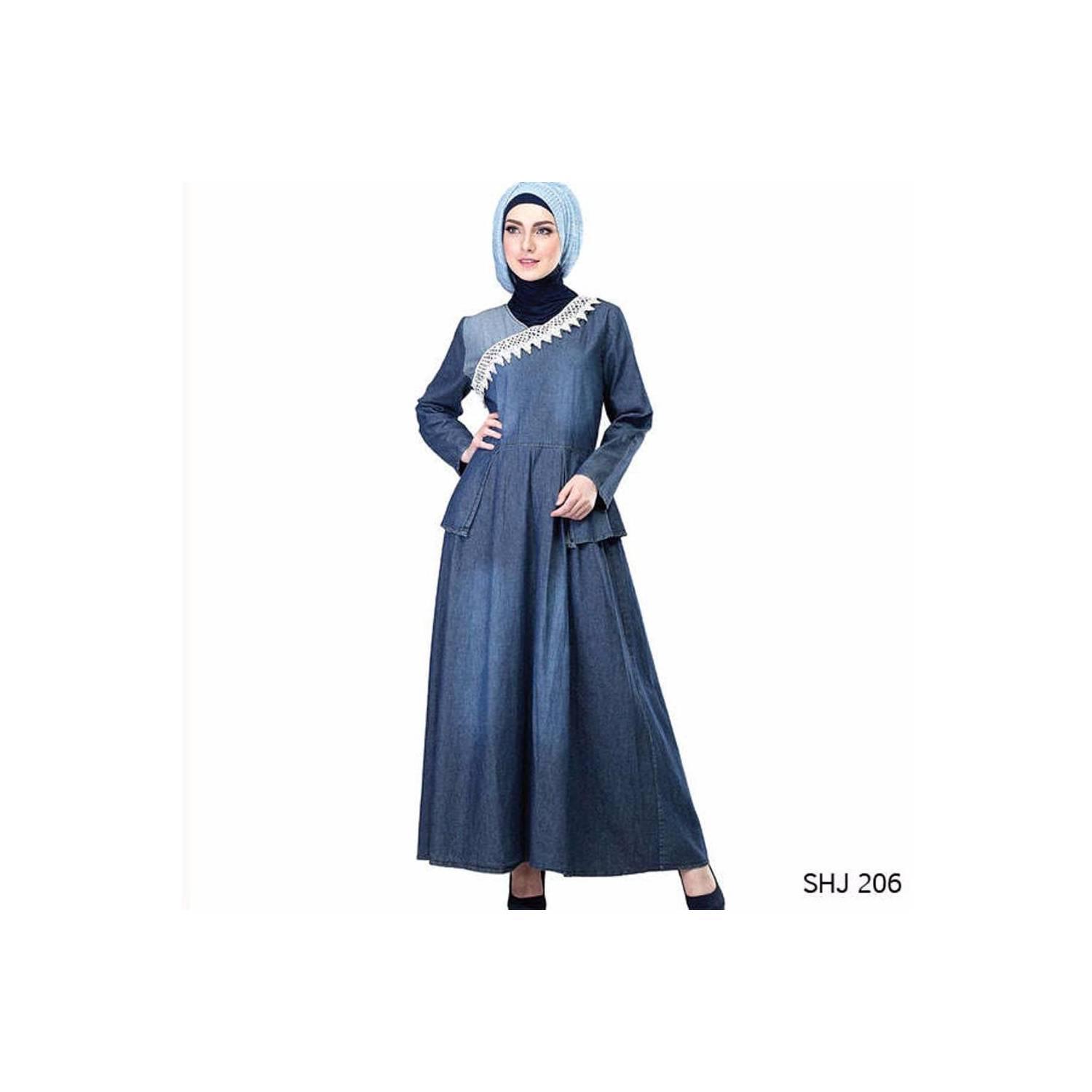 baru baju Gamis Bahan Jeans Biru