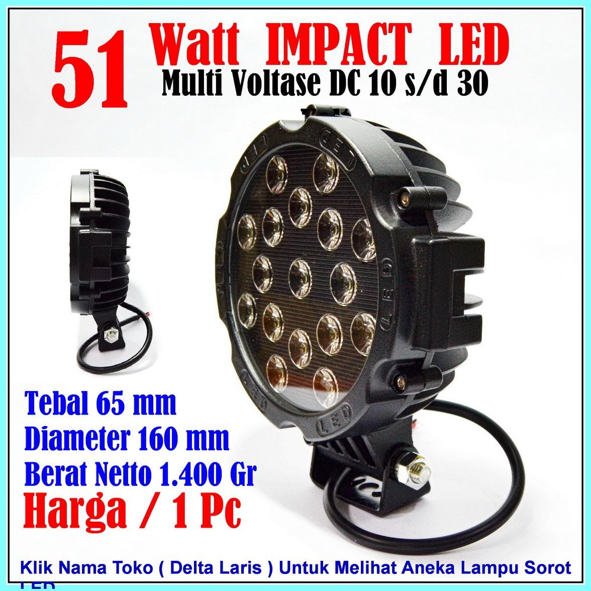 Lampu Sorot LED 51 Watt Black Lampu Tembak LED Spot Light Work Light LED 51W 12 V - 24 V 12 Volt - 24 Volt untuk Mobil Motor Offroad Truk Alat berat